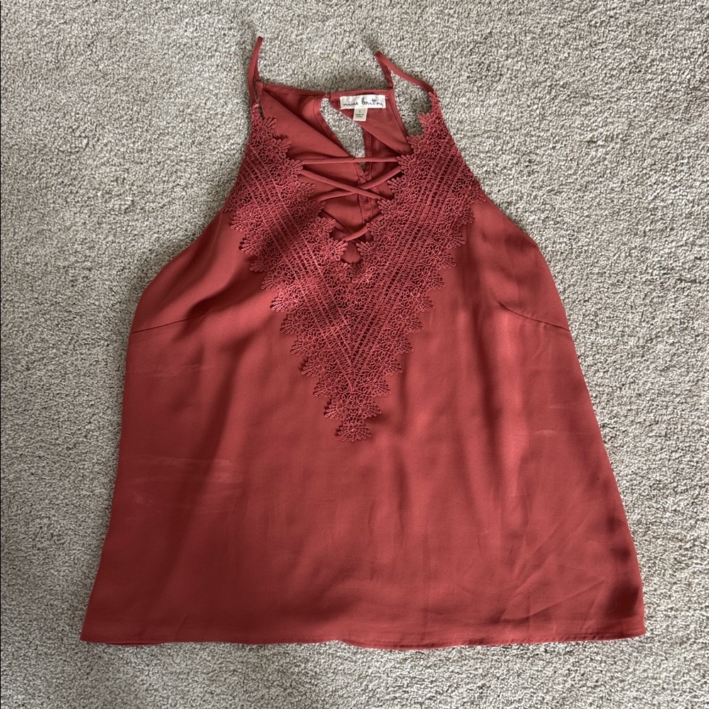Nine Britton Lace-Up Halter Tank Top - Rust